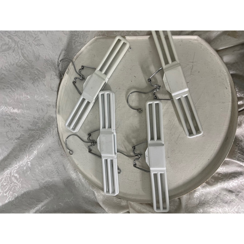 Vintage Tamor White Plastic Pant Skirt Hangers Chrome Swivel Hook Set of 4